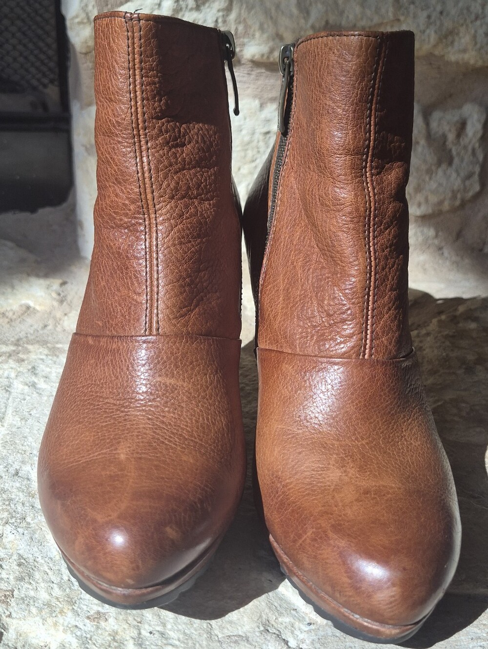 Paul Green Austria Luxe Line Leather Ankle Boots Cognac Brown Side Back Zip 7.5